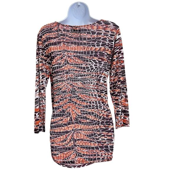 New Directions Top Size L Snake Print Faux Wrap V Neck‎ Side Chinched Blouse - Picture 2 of 14